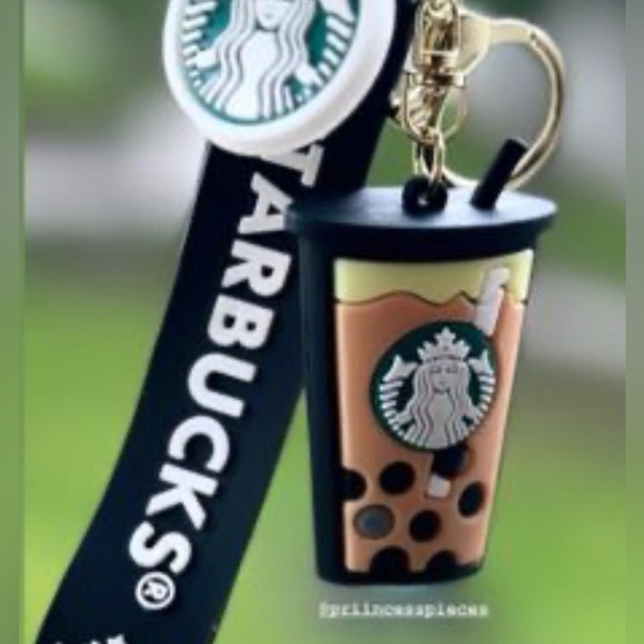 Starbucks Accessories - Starbucks Black and Tan Keychain with Iced Coffee Charm